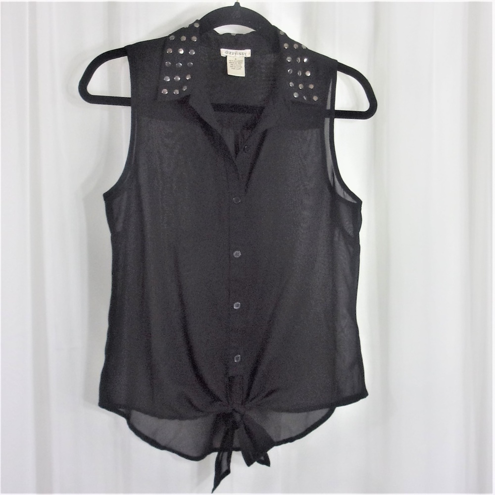 Dizzylizzy Black Sheer High Low Blouse Studded S